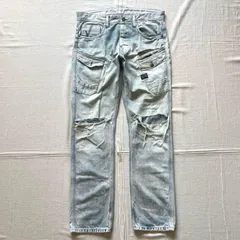 希少　archive　G-STAR RAW 　ジースターロウ　NAVY ATTACC　ダメージ加工　ストレートデニム　ジーンズ　激フェード　32×32 　M相当　Y2K　パンキッシュ　グランジ　high damage × fade straight denim