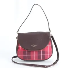 美品 ケイトスペード レイラ クラシック プレイド ミディアム フラップ 2WAY ショルダーバッグ 斜め掛け レディース RUM DO17-4【中古】