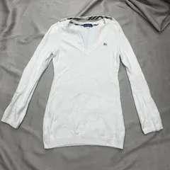 BURBERRY LONDON　バーバリーロンドン　Vネックニット　トップス　レディース　サイズ38 Mサイズ　BLUE LABEL  ホワイト　白　希少　ノバチェック柄　長袖