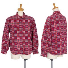 美品 綿麻 ネイビー チェック パッチワーク柄 マドモアゼルノンノン