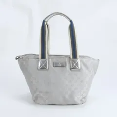 美品 グッチ GGキャンバス 131230 レザー トート バッグ 肩掛け ショルダー ハンド シルバー レディース RRM DP2-1【中古】