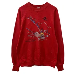80s USA製 JERZEES プリントスウェット トレーナー L レッド マルチカラー ジャージーズ プルオーバー 80年代 ラグラン 春秋物 a803-5063