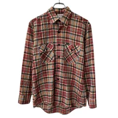 90s USA製 Wrangler 長袖 チェックシャツ M レッド マルチカラー ラングラー ボタン 襟芯 90年代 チェック柄 胸ポケット 春物 a803-5095