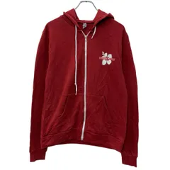 American Apparel プリントスウェット パーカー M レッド ホワイト ジップアップ フーディー バックプリント ワンポイント 春物 a803-5101のサムネイル