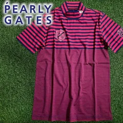 パーリーゲイツ ゴルフ 日本製 ソルディフェンダー 吸汗速乾 接触冷感 エンブレムプリント ボーダー柄 モックネック 半袖 カットソー インナー Tシャツ ゴルフウェア 053-2267703 定価1.4万 レッド ネイビー ▲016▼50328w05