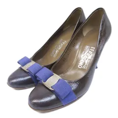 サルヴァトーレフェラガモ Salvatore Ferragamo パンプス ヴァラ リボン エナメル レザー ハイヒール プレーントゥ 6 1/2 C 約24cm 茶 紫 ブラウン パープル 系 IBO87 0126