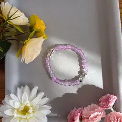 ハンドメイドビーズブレスレット／パープル×シルバー／18cm／レディース