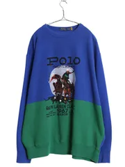 【お得なクーポン配布中!】 ポロ ラルフローレン ビッグ プリント スウェット メンズ 2XL 古着 ダブルポニー イラスト ロゴ トレーナー 裏起毛 ツートン 大きいサイズ