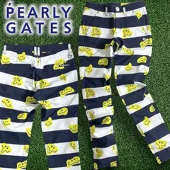 パーリーゲイツ ゴルフ TOKE NICO ドライタッチ ルアンチンカルゼ ボーダー柄 ニコちゃんマーク 総柄 ストレッチ ロングパンツ ウェア レディース 055-2231612 定価3万 ダークネイビー ホワイト  ▲034▼50225w12