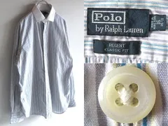 希少 00sビンテージ Polo by Ralph Lauren ラルフローレン コットン クレリック襟 ストライプシャツ ドレスシャツ 16 34/35