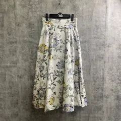【T-239】PROPORTION サイズS 花柄フレアスカート ホワイト系 ボタニカル ミモレ丈 きれいめ 春夏