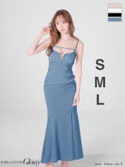 ブルー  [GL4177-GYGE-2602]【Glossy/グロッシー】チェーン/ ショルダー/ サテン/ スリット/ マーメイド/ ロングドレス/ キャバドレス/ AngelR/ エンジェルアール/ andy/ アンディ