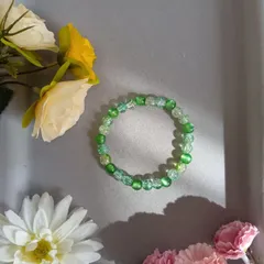 ハンドメイドビーズブレスレット／グリーン×クリアグリーン／13cm／レディース・キッズ