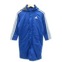 アディダス adidas 中綿コート ロゴプリント フード付き スリーストライプス 140 青 ブルー 白 ホワイト /YJ ■GY66