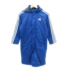 アディダス adidas 中綿コート ロゴプリント フード付き スリーストライプス 140 青 ブルー 白 ホワイト /YJ ■GY66