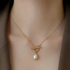 トグルネックレス パール ゴールド バロック風 淡水 一粒 シンプル