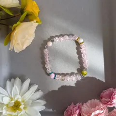ハンドメイドビーズブレスレット／ピンク×マルチカラー／18cm／レディース