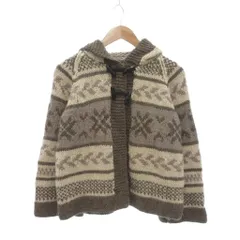 グレースバーンズ GRACE BARNES カーディガン ニット M 茶 ブラウン 白 ホワイト フード付き 総柄 トグルボタン /NU ■ECF001