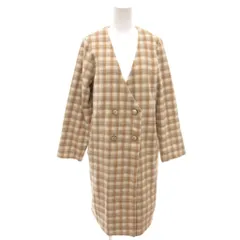 アクシーズファム axes femme 美品 コート M 茶色 ブラウン チェック柄 長袖 ダブルブレスト ノーカラー ミドル丈 /SJ ■ECF001