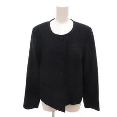 ローラアシュレイ LAURA ASHLEY 美品 ノーカラージャケット 13 紺 ネイビー 織り柄 ノーベント 総裏地  長袖 JKJ443J13 /HW ■ECF001のサムネイル