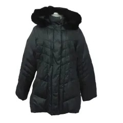 psyche ファー付きフードダウンジャケット ミドル丈 M 黒 ブラック /HO14 ■GY58