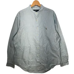 Ralph Lauren/ラルフローレン 90年代/90’s ヴィンテージ ノーカラーストライプシャツ 長袖シャツ ボタンダウン ポニー刺繡 オーバーサイズ JAMAICA製 17-36サイズ ライトブルー