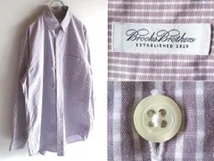 希少 90sビンテージ Brooks Brothers ブルックスブラザーズ コットン チェック BDシャツ 15H 32/33 ラベンダー ホワイト 紫 白