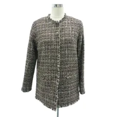 ランズエンド LANDS' END ノーカラージャケット ツイードジャケット ミドル丈 13 XL 茶色 ブラウン オフホワイト /HO2 ■GY59のサムネイル