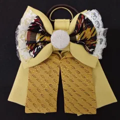 着物アップサイクル品 リボン バッグチャーム ヘアゴム 黄 黒 赤 白 くるみボタン付き レース フリル ハンドメイド 推し活 概念コーデ AFM3-4