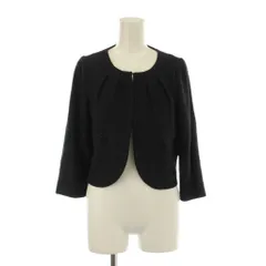 ストロベリーフィールズ STRAWBERRY-FIELDS ノーカラージャケット 上着 黒 ブラック  七分袖 ツイード調 /LP ■GY60