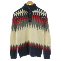 ギャップキッズ GAP KIDS ニット セーター 長袖 ハイネック 総柄 ハーフボタン 男の子 14-16 紺 ネイビー 白 ホワイト 赤 レッド /KU ■GY60