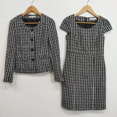 &byP&D ピンキーアンドダイアン ツイード セットアップ セットアップ アンサンブル スーツ ノーカラー ジャケット ワンピース セレモニー ブラック ホワイト 38 C58
