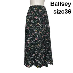 ◇ ボールジィ Ballsey 花柄フレアスカート ロングスカート Aライン 黒 ブラック マルチカラー コットン混 36 S 7号 レディース S6C031