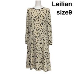 レリアン Leilian 幾何学模様 ドレープ ワンピース ストレッチ 17+