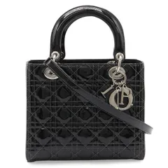 Christian Dior クリスチャン ディオール レディディオール カナージュ トートバッグ 2WAY ショルダーバッグ パテントレザー ブラック シルバー金具