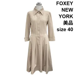◇ 美品 フォクシーニューヨーク FOXEY NEW YORK ワンピース 膝丈 七分袖 フレアスカート ベージュ 40 M～L 9号～11号 レディース Z6B308
