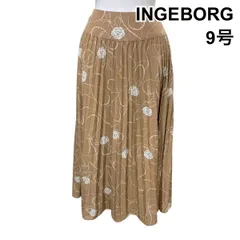 ◇ インゲボルグ INGEBORG プリーツスカート ロング丈 花柄 総柄 ロゴ ベージュ 9 M～L 9号～11号 レディース Z6B166