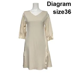 ◇ ダイアグラム Diagram ティアードニットワンピース 長袖 膝丈 Vネック 異素材 フレア ベージュ 36 S 7号 レディース S6C042