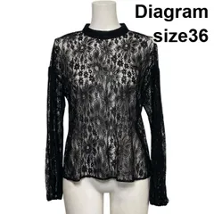 ◇ ダイアグラム Diagram ボタニカルレーストップ ブラウス 長袖 モックネック プルオーバー シースルー 黒 36 S 7号 レディース S6C035のサムネイル