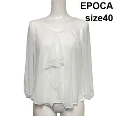 □ エポカ EPOCA シフォンコンビカットソー ブラウス 長袖 ラッフル フリル シアー 異素材 白 ホワイト 綿混 40 M 9号 レディース S6C036のサムネイル