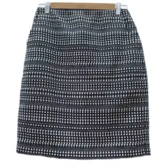 23区 オンワード樫山 タイトスカート ひざ丈 40 L 紺 ネイビー 白 ホワイト 総柄 スリット /SY38 ■GY58