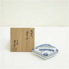 高野昭阿弥 隅田川 香合 茶道具 伝統工芸品 木箱入り 陶器 時代物 小物