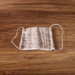 ダブルガーゼの四角いマスク２点セット　大人用・子ども用　花柄　ピンク