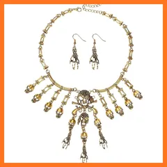 【新品】 [Aroncent] スカル ネックレス ピアス メンズ ロック系パンク系: 髑髏 海賊 頭蓋骨 ドクロ ゴシック タッセルネックレス ステンレス シルバー ゴールド ファッション アクセサリー - 彼氏へ ハロウィン バレンタインデー クリスマ 0