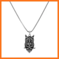 【新品】 [Rockyu] ネックレス メンズ ステンレス 個性 ペンダント チェーン60cm 髑髏 八卦 フクロウ 五芒星 モチーフ別 男性用 ゴシック風 お守り風 誕生日 ギフト ハロウィン プレゼント用 アクセサリー (フクロウ頭骨) 0