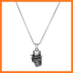 【新品】 [Rockyu] ネックレス メンズ ステンレス 個性 ペンダント チェーン60cm 髑髏 八卦 フクロウ 五芒星 モチーフ別 男性用 ゴシック風 お守り風 誕生日 ギフト ハロウィン プレゼント用 アクセサリー (帽子スカル) 0