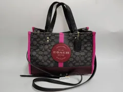 【2623H28】汚れあり COACH　コーチ　シグネチャー ジャカード ストライプ パッチ デンプシー キャリーオール　中古
