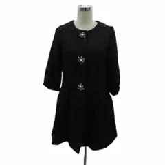 チェスティ Chesty ノーカラーコート ウール ロング丈 1 黒 ブラック 七分袖 ビジューボタン /HO3 ■GY61