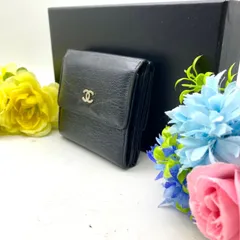 シャネル 財布 2つ折り Wホック コンパクト 革 黒 ココマーク GC41