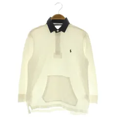 ラルフローレン RALPH LAUREN ポロシャツ 七分袖 バイカラー カンガルーポケット L ホワイト ネイビー /MY ■OS ■ECC001